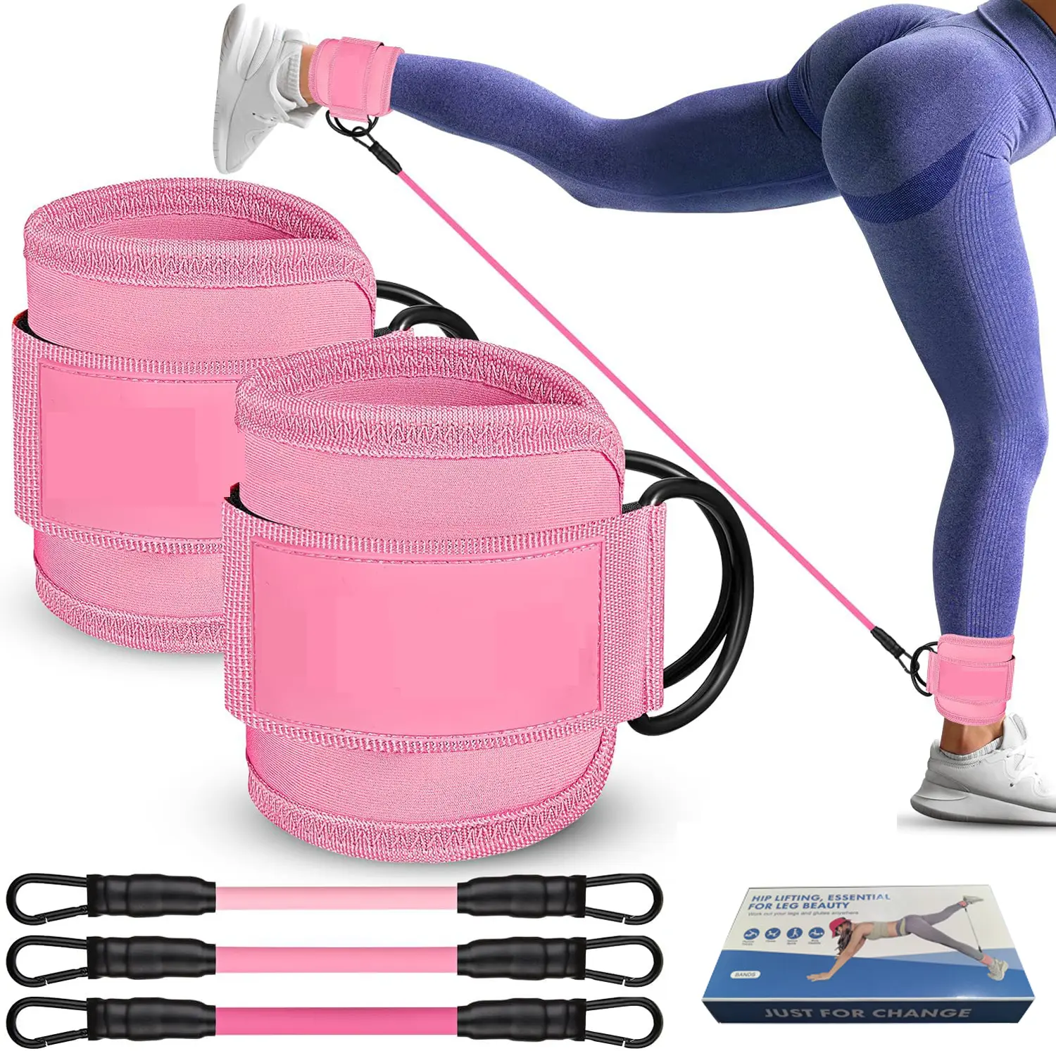Ankle Resistance Bands, Ankle Bands for Working Out with Cuffs, Resistance Bands for Leg&Glute Training Workout Equipment for Kickbacks Hip Gluteus Training Exercises, Ankle Strap with Exercise Bands resistant cable machine attachment Pad Stretching Gear