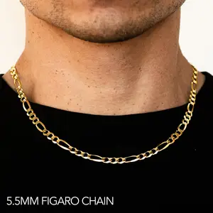 10K 5.5MM YELLOW GOLD SOLID FIGARO 26" CHAIN NECKLACE (AVAILABLE IN LENGTHS 7" - 30")