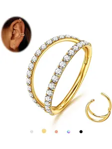 G23 Titanium Alloy Nose Rings Hoops for Women Men 16G 18G 20G Double Hoop Septum Click Nose Rings Lip Rook Lobe Tragus Helix Cartilage Daith Conch Earrings Clear CZ Paved Nose Piercing Jewelry Cartilage Stud Septum Pierced Ring Septum Clicker Ring