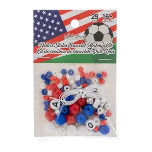 John Bead 29pcs Country Flag Patriotic Beads Glass Charm Friendship Bracelet Jewelry Making Kit, World Soccer Game Day Accessories for Arts Crafts DIY Gifts