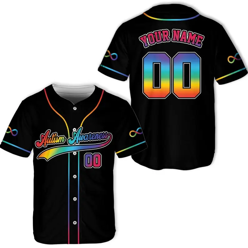 Personalized Autism Awareness Baseball Jersey, Custom Name Autism Baseball Jersey, Autism Support Baseball, Infinity Symbol Baseball Jersey