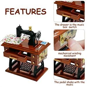 Vintage Mini Sewing Machine Music Box European Retro Classical Treadle Sewing Machine Table Desk Mechanical Clockwork Music Box for Home Decor Birthday Gift High Quality Plastic Material Stylish Design - Leather Vintage Mini Sewing Machine Music Box European Retro Classical Treadle Sewing Machine Table Desk Mechanical Clockwork Music Box for Home Decor Birthday Gift High Quality Plastic Material Stylish Design - Leather