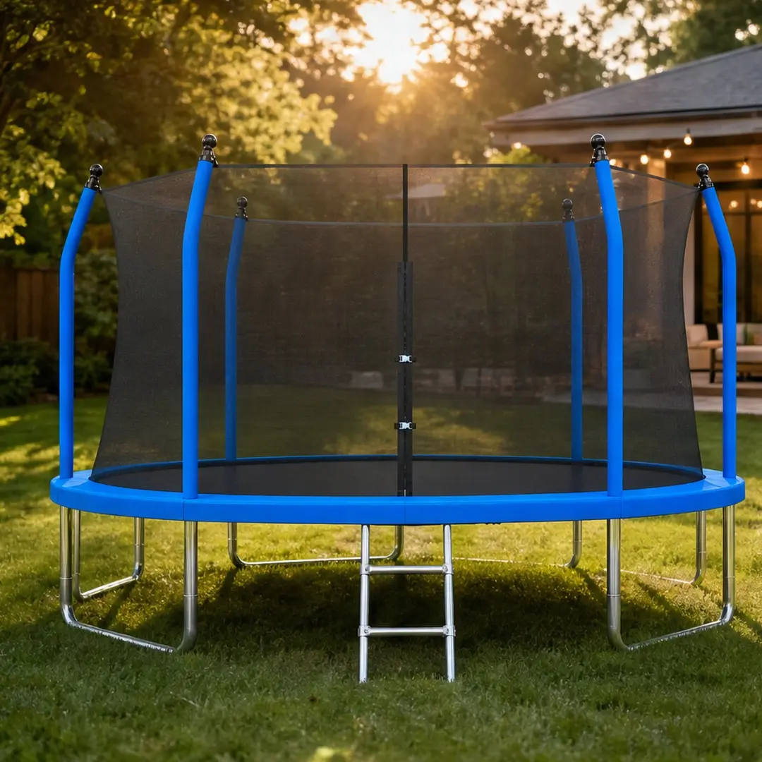ARCH 14ft Outdoor Trampoline with Enclosure Net and Ladder, Heavy-Duty 14 Foot Round Backyard Trampoline for Kids and Adults, Blue Metal Frame with Mesh Safety Net, 6-Leg Rust-Resistant Construction, 168" Diameter Jumping Mat, Family Fitness Fun