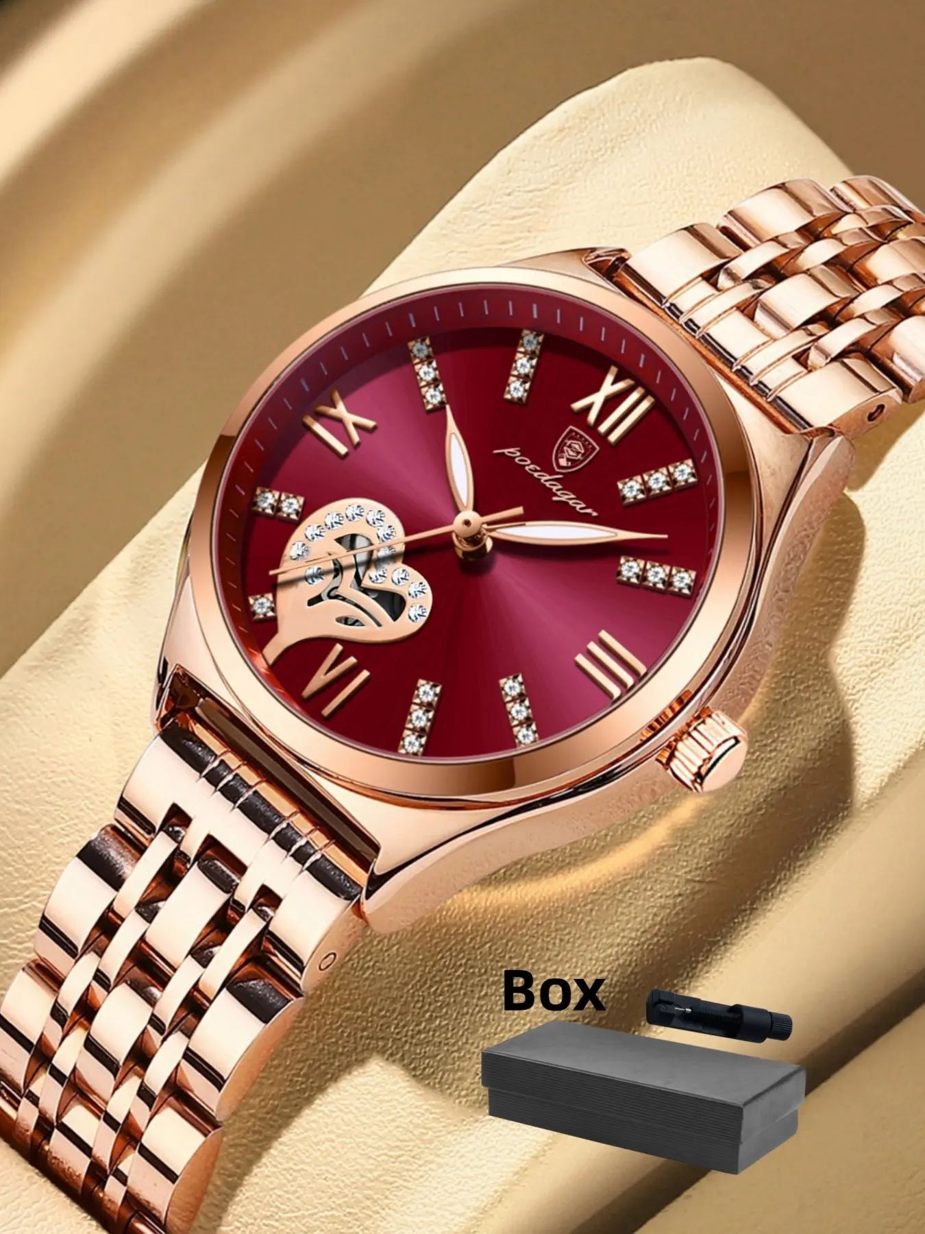Women's Rhinestone Decorated Heart Design Quartz Watch, Rhinestone Embellished Watch, Waterproof Luminous Analog Watch for Women & Girls, All-match Watch for Birthday Gift without Box, Rhinestone Watches