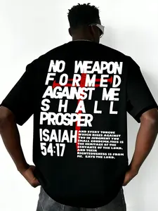 Men's Summer Streetwear Bible Verse Print Oversized Short Sleeve T-Shirt