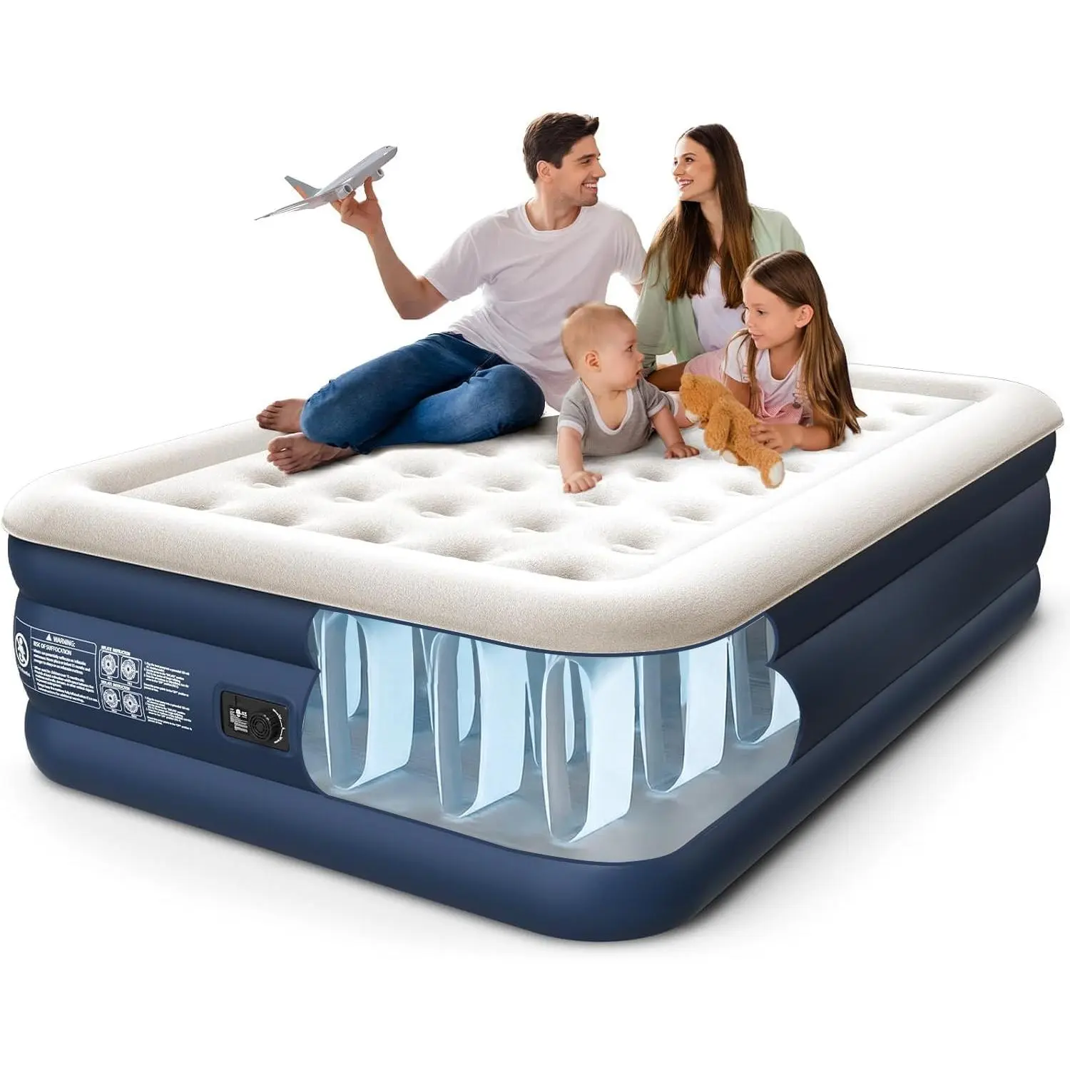 Queen (U.S. Standard) Inflatable Bed, 18-inch High-Profile Self-Inflating Air Mattress with Built-in Pump, Leak-Tested for Camping, Guests, and Sleepover, For Guests And Sleepovers, Outdoor Camping, Us Standard, Guest Sleepovers