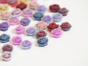 30pcs 3D Rose Flower Studs /Midnight Supreme Pink Red Blue Rose Resin Floral Charm /Moonflower Peony Carved Flowers for Manicure & Crafts