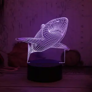 3D Acrylic Shark Design Night Light, USB Powered LED Night Light, Decorative Night Light for Bedroom, Living Room, Home Decor, Led Neon Lights