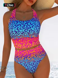 Women's Sleeveless Tankini Set, High-Waisted Drawstring Swimsuit, Sexy Tropical Pattern Swimwear for Summer Beach Vacation, Tankini Bottoms Set, Sleeveless Swimsuits