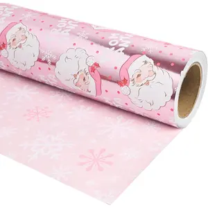 Christmas Wrapping Paper Mini Roll 17 inch X 16.5  Printed   Metallic Foil Paper - Reversible, Santa and Snowflakes, for Xmas, Holiday, Party Celebration ( Santa, 17 Inch X 16.5 )