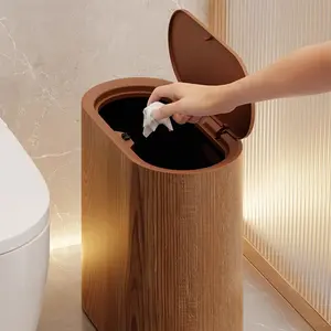 Narrow Gap Trash Can for Office, Kitchen, Living Room, Home, Bedroom, Bathroom, Large Capacity Pop-up Lid Toilet Bin, Narrow Gap with Lid, Hygienic, Minimalist Trash Can, Waste Paper Basket, Bulk Production, Wood Grain May Vary