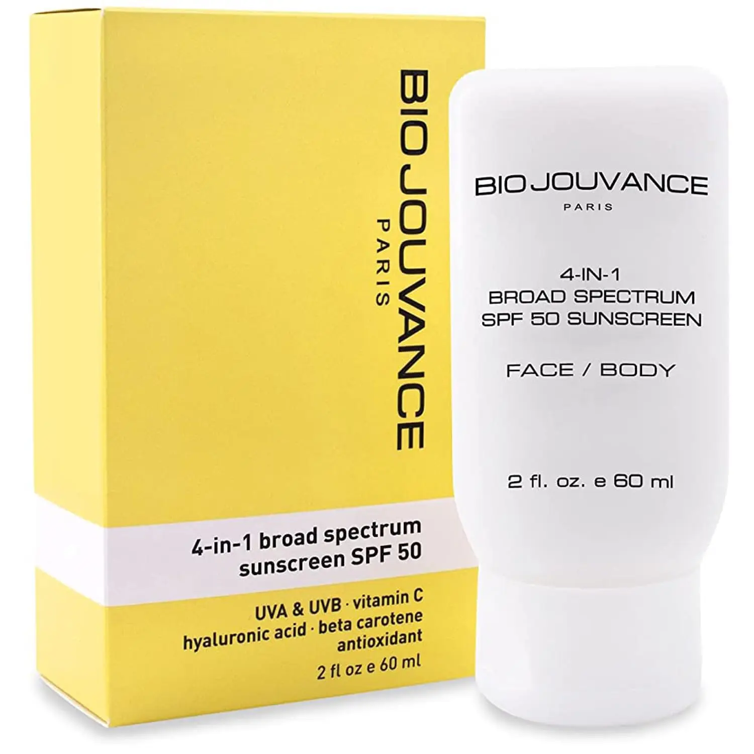 4 In 1 Sunscreen SPF 50 - Daily Sensitive Skin Face Moisturizer | Mineral Sunblock | Reef Safe | Made in France | Hyaluronic Acid | Vitamin C | Aloe Vera | Broad Spectrum UVA/UVB Protection | Face & Body Sunscreen | Facial Skincare & Sun Care