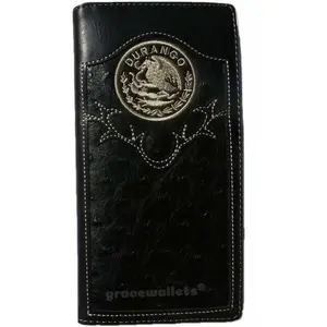 Durango Men's Western Bifold Checkbook Wallet Black Ostrich Leather Style