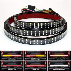 Led Tailgate Light Strip 60 Inch 432Pcs LED Flexible Triple Row Bar No Need Drill Install Turn Signal Brake Reverse Tail Lights for Pickup Trailer SUV RV Van Car White/Red/Yellow