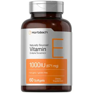 Horbäach Vitamin E 1000 iu Softgels | 671mg | 60 Count | Non-GMO and Gluten Free Naturally-Sourced Formula | D-Alpha Tocopherol
