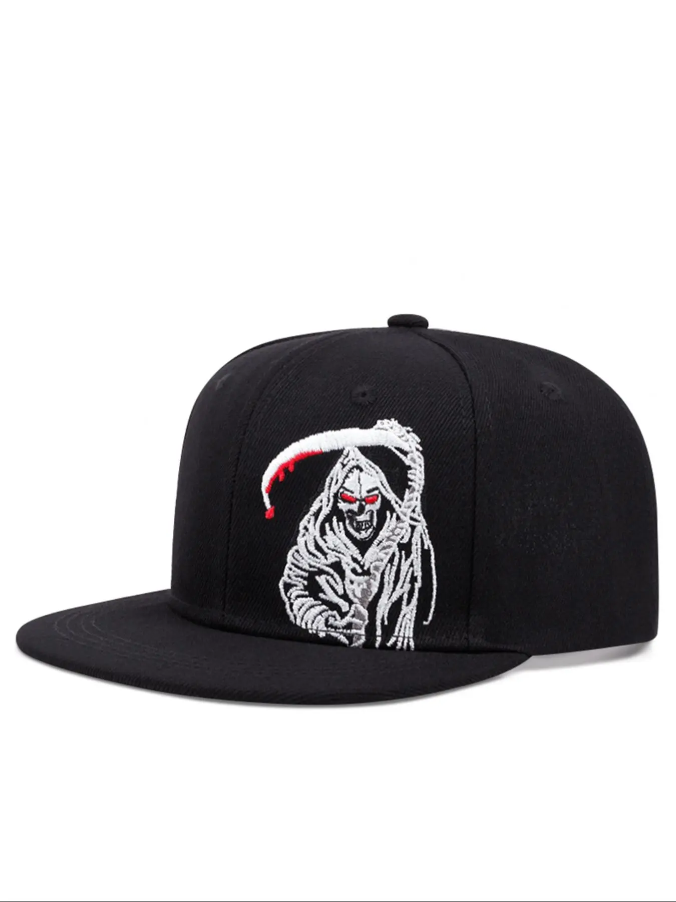 Gothic Grim Reaper Embroidered Baseball Cap Adjustable, Street Style Hip Hop Skull Decor Trendy Premium Streetwear Hat, Fashion Clothes Accessories for Men & Women, Graphic Hat, Premium Fitted Cap