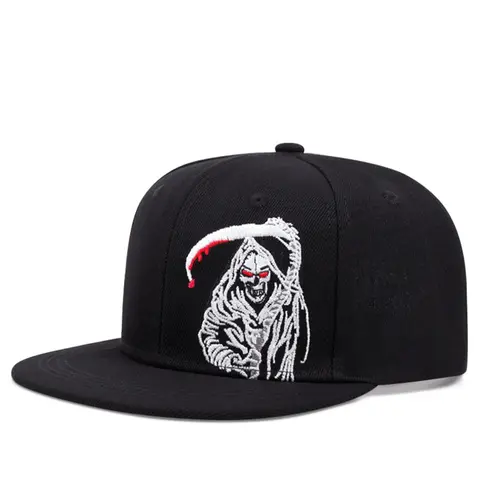 Gothic Grim Reaper Embroidered Baseball Cap Adjustable, Street Style Hip Hop Skull Decor Trendy Premium Streetwear Hat, Fashion Clothes Accessories for Men & Women, Graphic Hat, Premium Fitted Cap, Streetwear Headwear