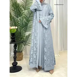 Women's Muslim Traditional Two-Piece Abaya Robe and Cloak Set with Modesty Hijab for Islamic Wear
