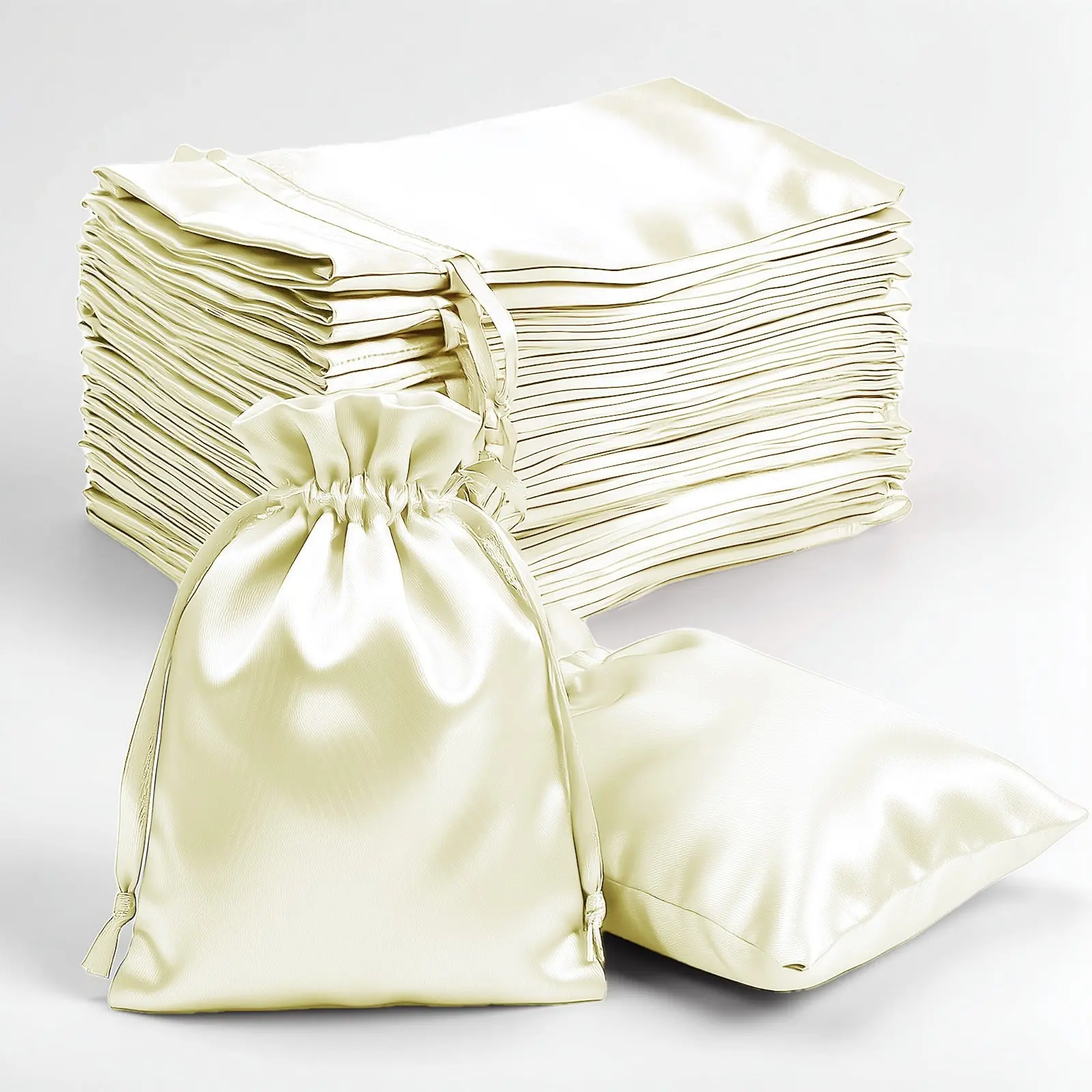 60 Pack Yellow Satin Wedding Party Favor Bags, Drawstring Pouch Gift Bags 4"x6"