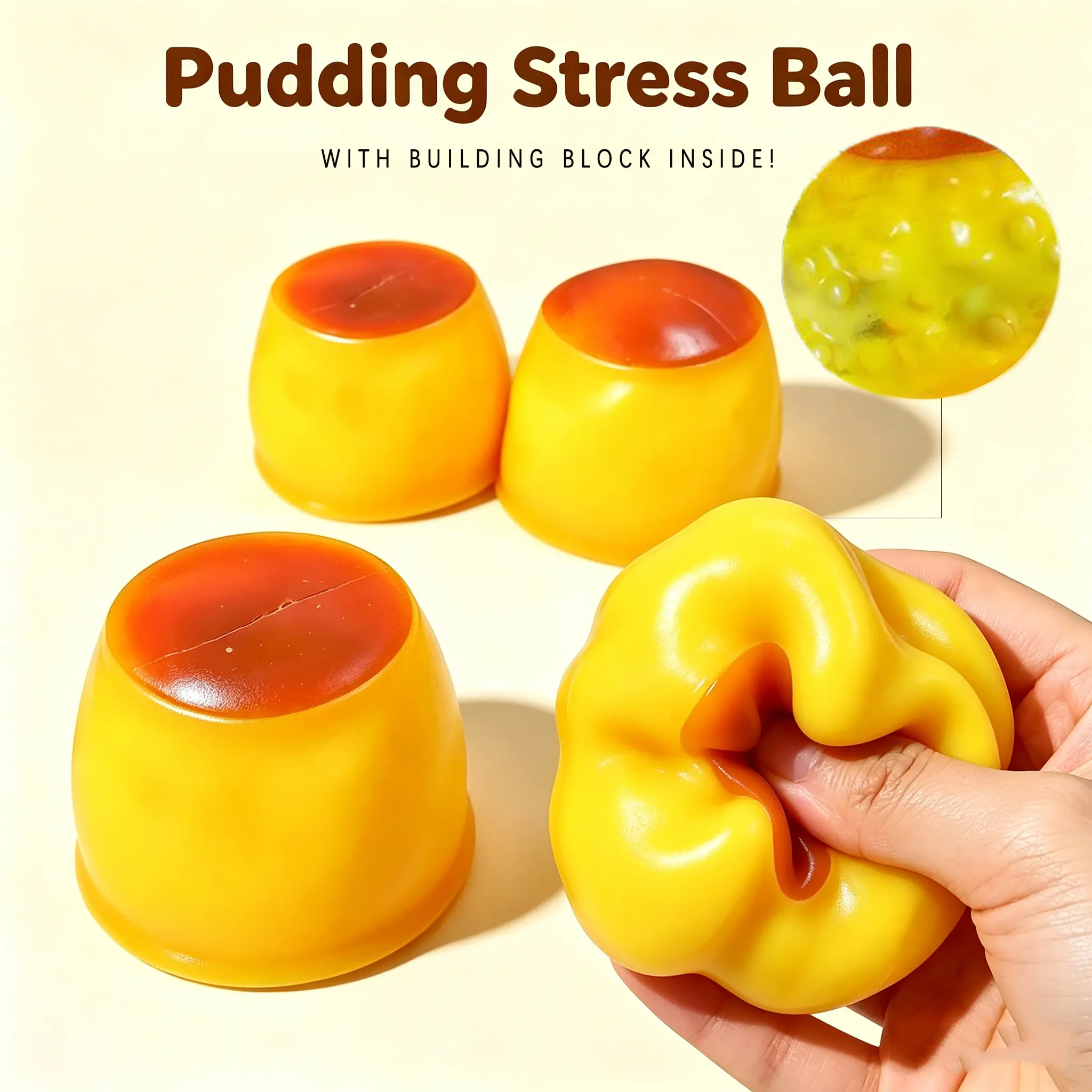 Pudding Moldable Squishy Toy with Block & Clay Fill, Squeaky Sound When Squeezing, Infinite Stress Relief, Perfect for Anxiety Reduction & Fidget Relief, Portable Decompression Squeeze, Ideal Halloween Gifts for Kids Gift Exchange.