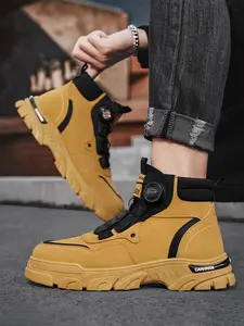 Men's High-Top Boots British Style Work Boots Non-Slip Durable Shoes for Outdoor Hiking Mountaineering Trekking Camping Slim Fit Choose One Size Larger