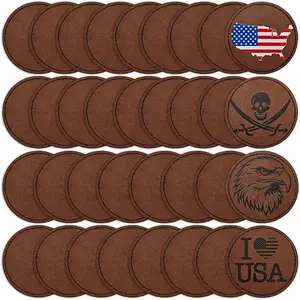 30Pcs Blank Leatherette Hat Patch with Adhesive, Iron-on Heat Press Faux Leather Patches for Hats Custom Fabric Repair Sew Laser Supplies (C Brown)