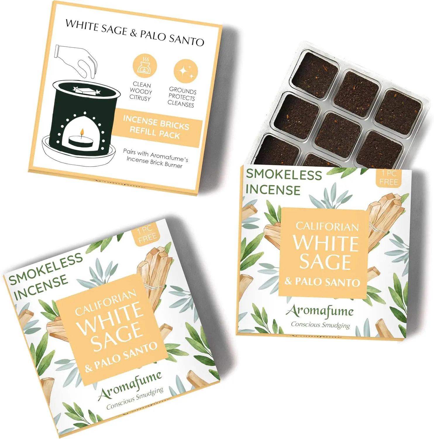 White Sage and Palo Santo Incense Bricks by Aromafume | 3x9 Bricks | Sage Incense for Cleansing Negative Energy & Protection | Sage for Smokeless Smudging & Spiritual Cleansing | Refill Pack