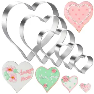 Stainless Steel 5 Piece Heart Shaped Cookie Cutters Fondant Biscuit Cutters for Valentines Day - Various Sizes 4.57", 3.86", 2.95", 1.97", 1.38"