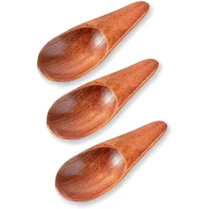 3 Pieces Mini Wooden Spoons Small Salt Spoon with Short Handle Mini Wood Scoop for Spice Jars Tea Coffee Milk Powder