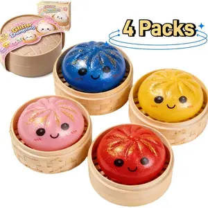 4pcs Glitter Dumpling Squishy, Fruit Gel Dumpling with Box, 10 Colors Dumplings Squishy Toy, Fun Stress Relief Gift