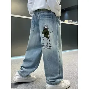 Boys Casual Spring/Fall Polyester Leisure Long Pants, Portrait Pattern, Non-Stretch, Woven, Loose Fi