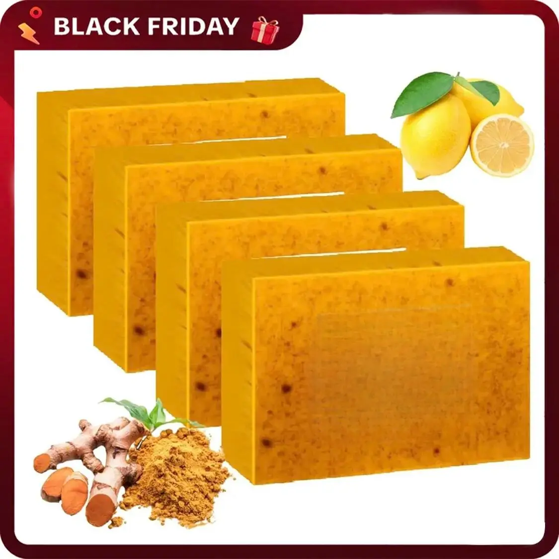 [TURMERIC&KOJIC] 4PCS Lemon Turmeric Soap,Turmeric Soap Bar forFace & Body, Natural turmeric Handmade Soapsfor All Skin Types
