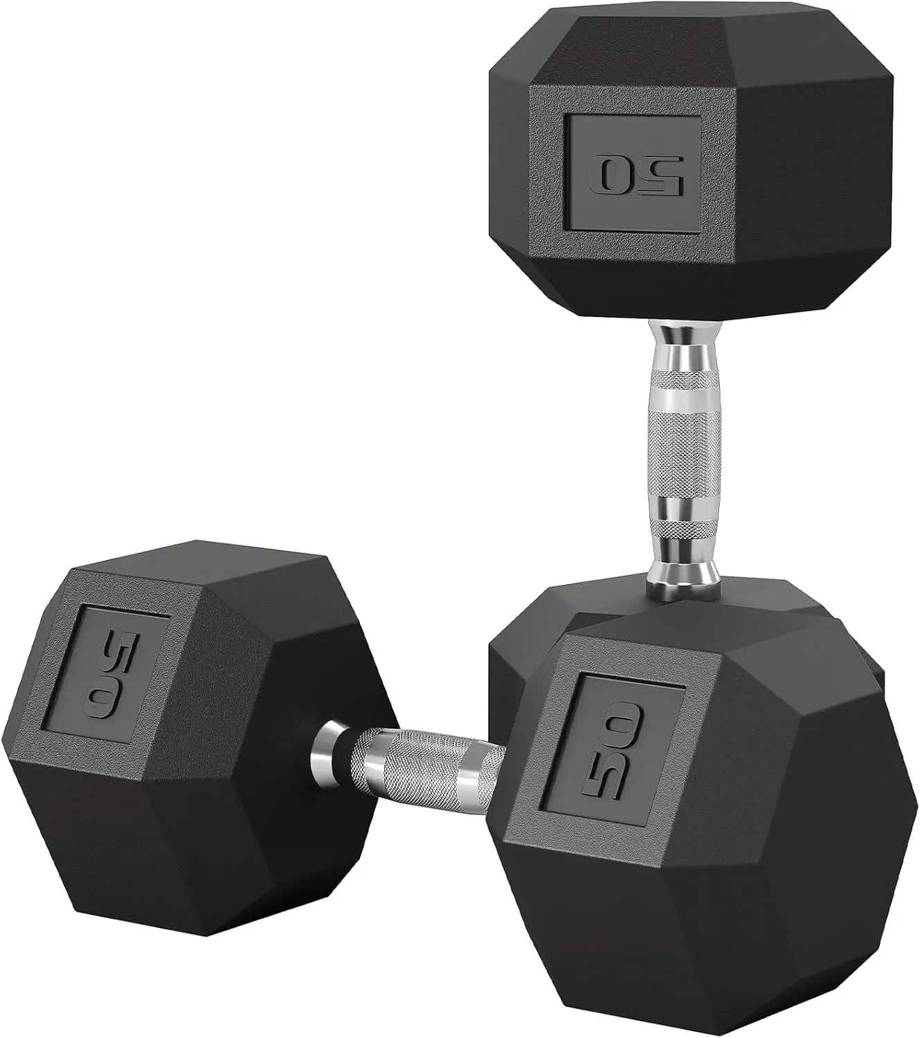 50 LB Hex Dumbbell Set of 2, Hand Weights Dumbbells Pair with Cast Iron Core, Rubber Encased Coating and Textured Carbon Steel Handle for Home Gym Strength Training