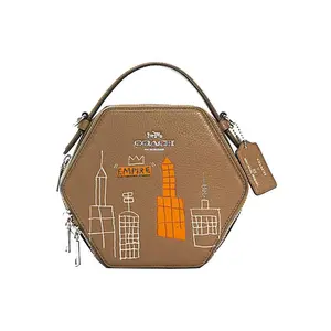 COACH x Basquiat Hexagonal Pebbled PVC Shoulder Handbag for Women, Khaki