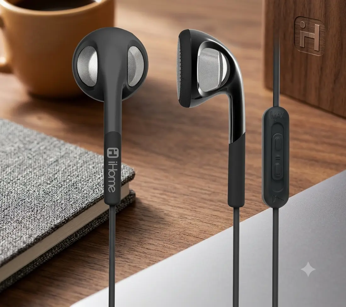 Ihome Colortunes Earbuds (8-Pack) with Volume Control, Matching Travel Pouch for Travel, Daily Use Black Audio Headphone