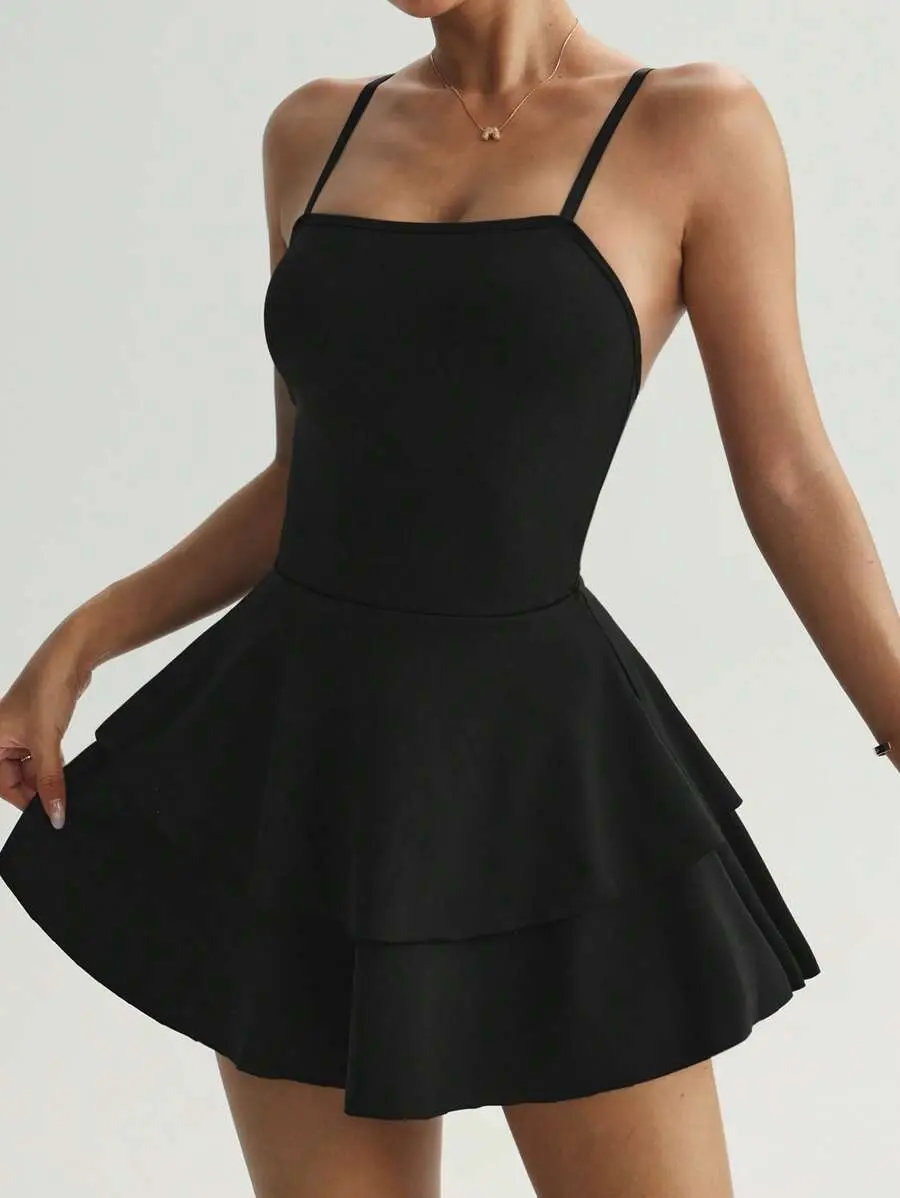 CORSETTI Crossed Back Wide-Leg Jumpsuit With Double Ruffled Skirt And Pockets, Spring/Summer