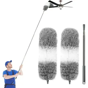 Microfiber Feather Dusters for Cleaning, Extendable Duster with 110" Extension Pole & 2pcs Replaceable Bendable Head, Cleaner Supplies Duster Tool for Ceiling Fan Furniture Cars Home Kitchen Gadgets