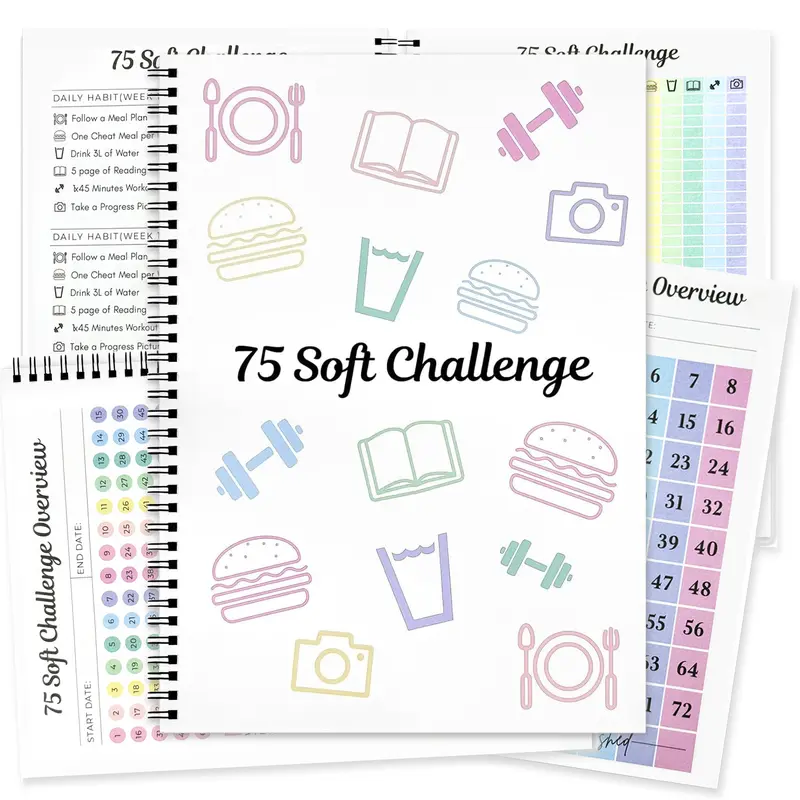 75 Soft Challenge Journal Planner - A4 Rectangular Spiral Office Stationery for Students, with Workout Tracker, Meal Log, Goal Setting, Habit Tracking, Fitness Log, Daily Goal Planning, Plan Daily Schedule, Lifestyle & Productivity Improvement