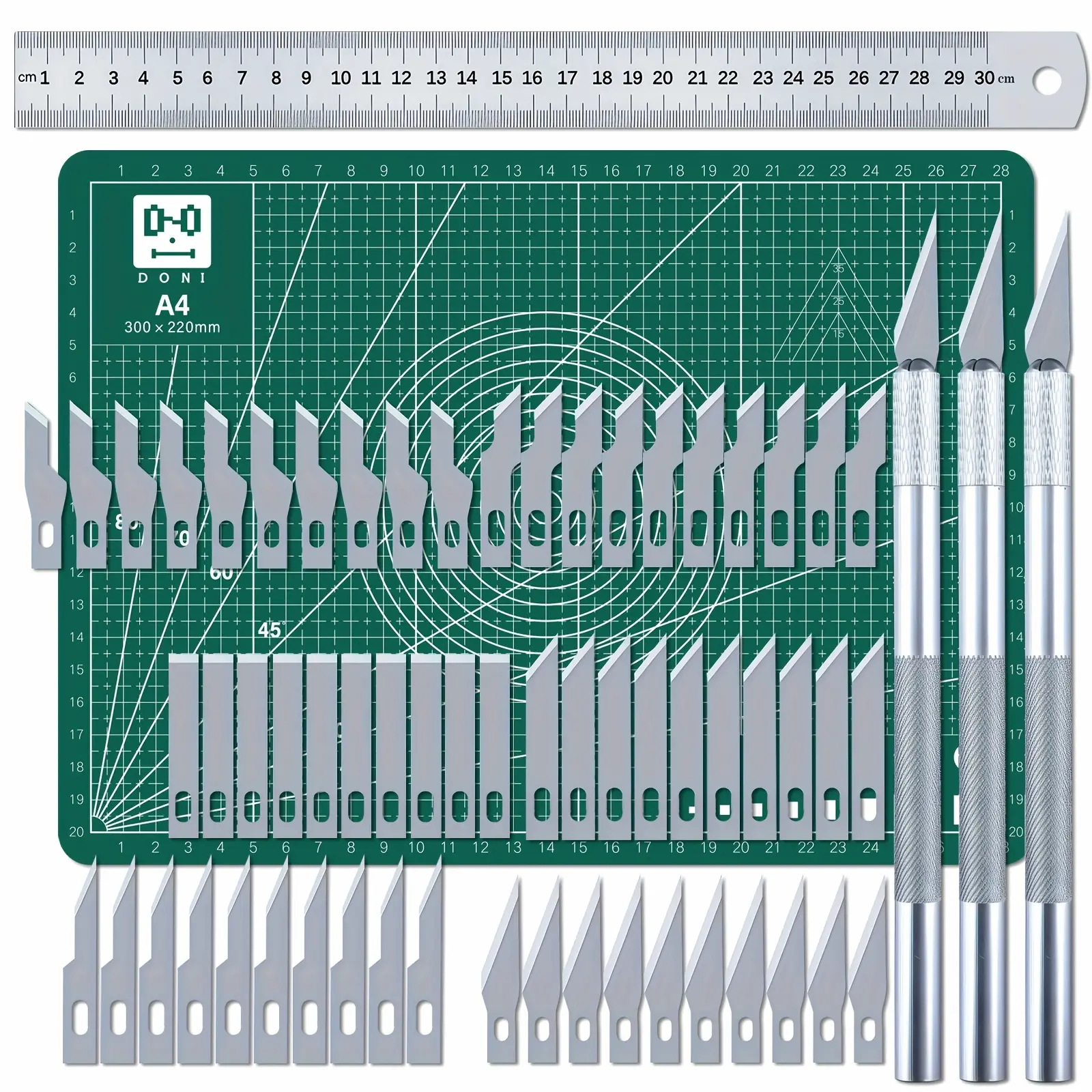 65pcs Craft Cutting Stencil Knife Set And A4 Cutting Mat Set Art & Craft Blade Cutting Exacto Knifes Cutting Rulers Tools for Paper Modelling