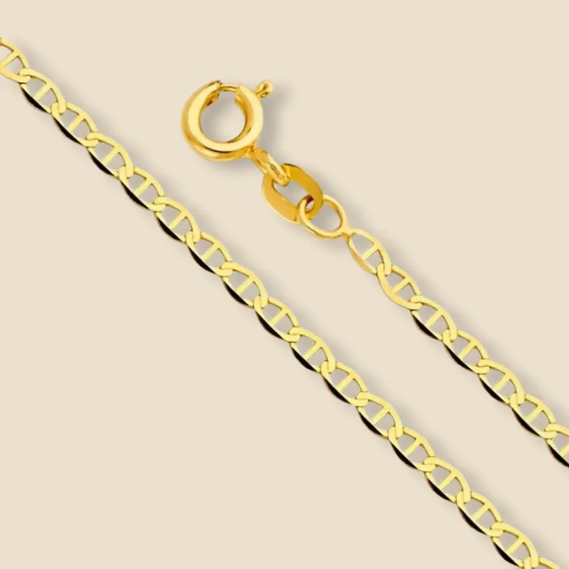 14K Gold Flat Mariner Chain Necklace