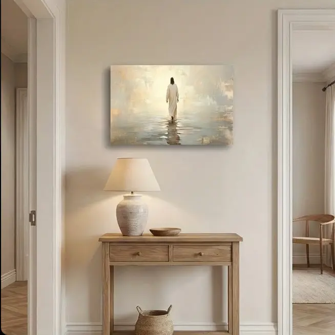 1-Piece Beige Grey Framed Canvas Wall Art - Christian Art, Inspirational Biblical Religious Home Decor, Living Room Decor, Ready-to-Hang Indoor Home Supplies (Check the Size Carefully, Check Dimensions)