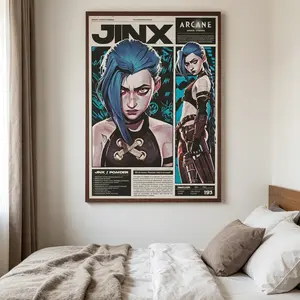 Arcane Jinx Poster, League of Legends Gaming Wall Art, Vintage Anime Print, Unframed Minimalist Decor for Gamers
