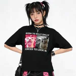 Born To Dilly Dally Forced To Lock In T-shirt Popular Meme Funny Cat Shirt Cute Graphic Tee Cotton Shortsleeve