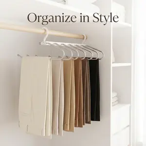 Veda Multi-Layer Pants Hangers for Closet Organization - Space Saving Jean & Legging Rack, 5-Tier Scarf Holder & Trouser Hanger with 360 Degree Rotating Hook