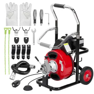 【GARVEE】75FT 1/2inch 1 red&black  Electric Drain Cleaner Machine - Automatic Auger for 1 to 4 Inch Pipes, Portable Design, 4 Cutters, Foot Switch Control, and Includes Gloves.