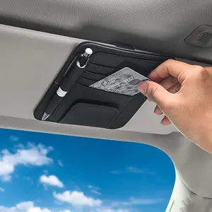 Small Leather Sun Visor Organizer for Car and Truck Sunglass Holder Card Sleeve Pocket Document Holder for Registration Driving License Insurance Pen Chapstick