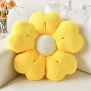 Flower Shaped Decorative Throw Pillows for Bed Couch, Cute Daisy Pillow Dorm Decor Floor Seating Cushion Yellow 15 Inches