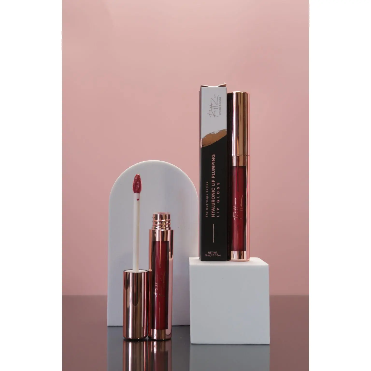 Hyaluronic Plumping Lip Gloss in Red Rose - - Hydrating & Anti-Aging with Hydrolyzed Marine Collagen & Mustard Sprout Extract