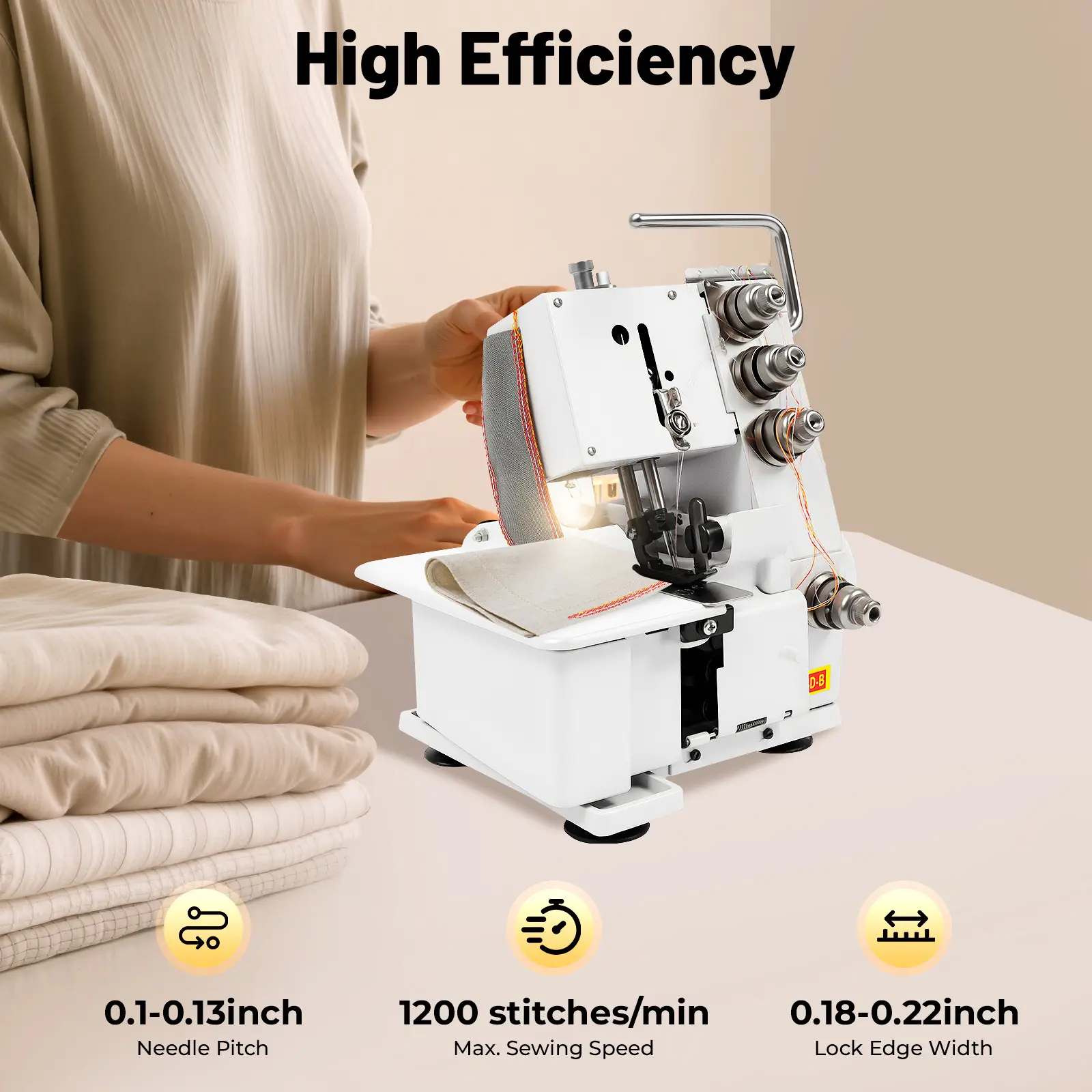 Electric Sewing Machine With Foot Controller, Four-thread Overlocking Machine For Cotton, Silk, Denim 100W 110V White