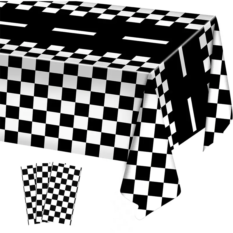 Racing Party Tablecloth Set, Table Cover, Table Runner, 1/3 Pieces Grid Racing Theme Decorations, 54x108 Inches Checkered Design, Checkered Pattern, Perfect for Birthday Parties, Banners, Party Decor Supplies